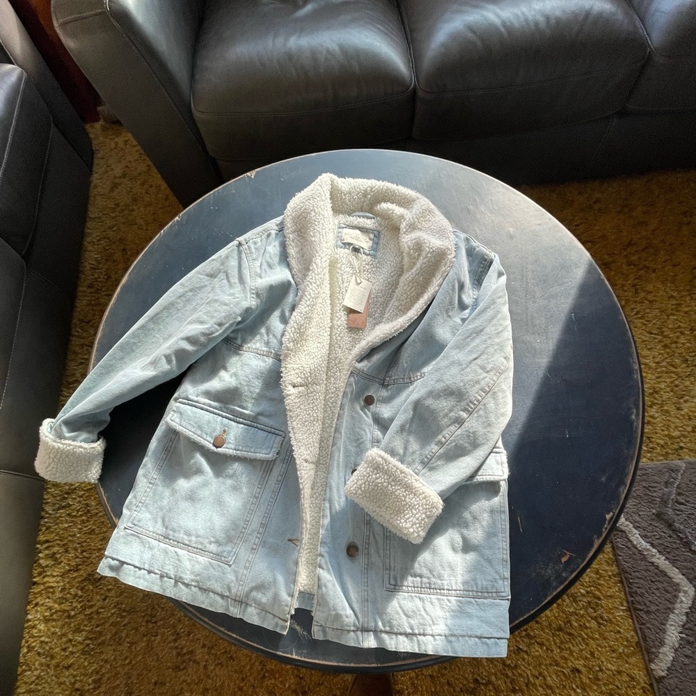 Brand new Sherpa lined oversized jacket, tags still attached.